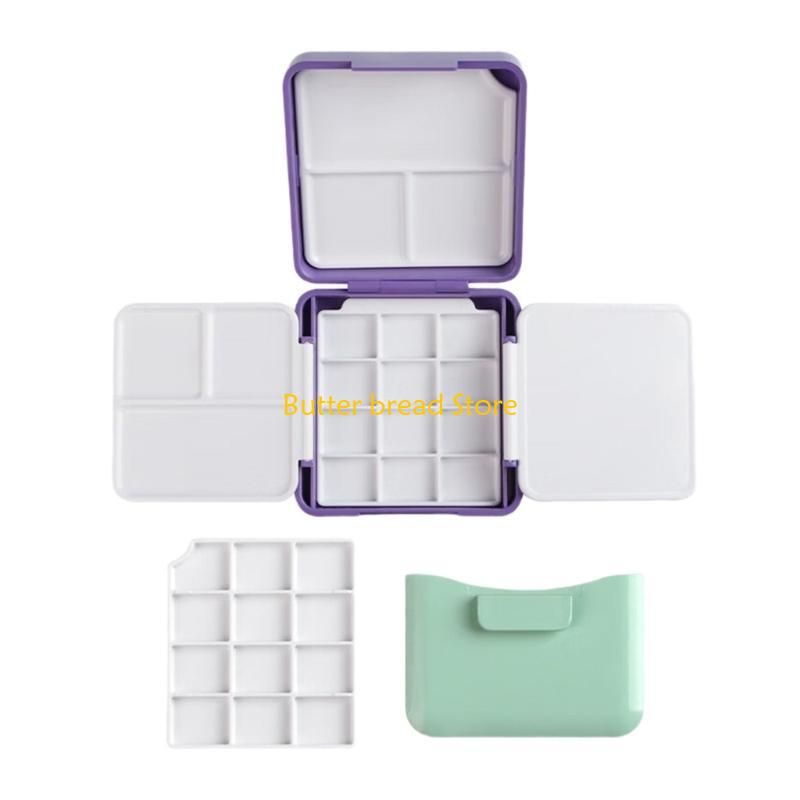 W89C Watercolor Paint Palette with Paint Brush Washer 12 Well Folding Paint Palette Case Portable Acrylics Paint Palette Box