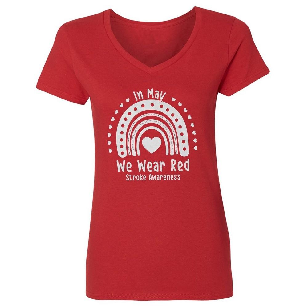 In May We Wear Red Stroke Awareness Month Ladies039 V-Neck Tshirt
