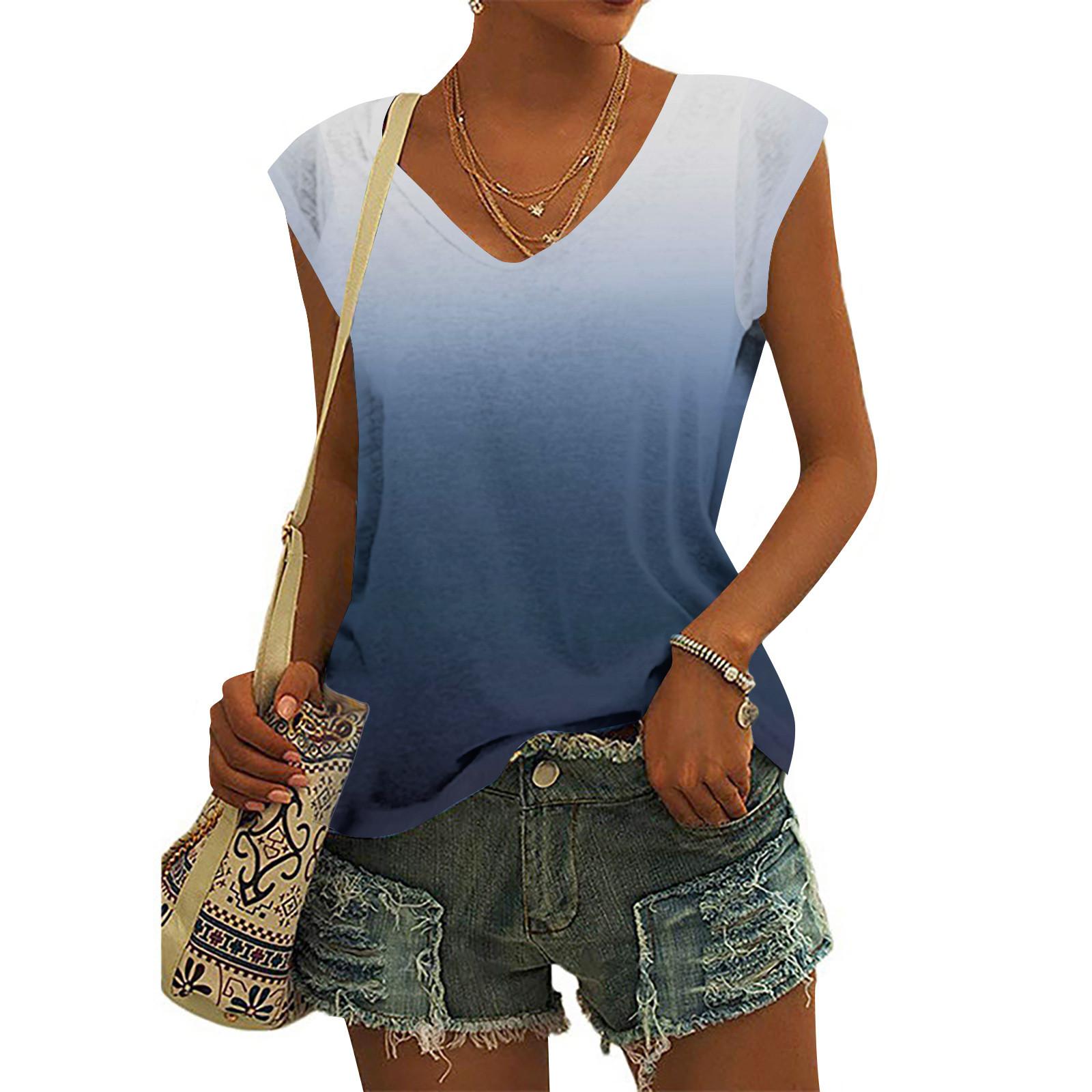 

Женские модные повседневные топы с принтом, рубашки без рукавов, пуловеры с V-образным вырезом, футболки XXXXL тёмно-синий