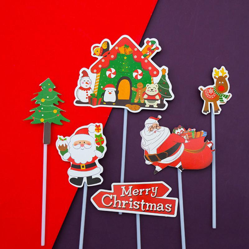 

6pcs/set Merry Christmas Cupcake Toppers New Year Cake Decoration Santa Claus Tree Reindeer Cake Toppers Picks Xmas Party Supply
