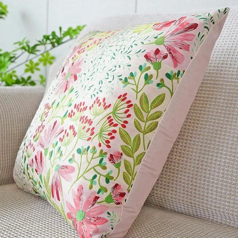 Weaving Silk Jacquard Pillow Cover Plant Flower Cushion Cover Sofa Living Room Embroidered Throw Pillow Cushion Cover Cojin