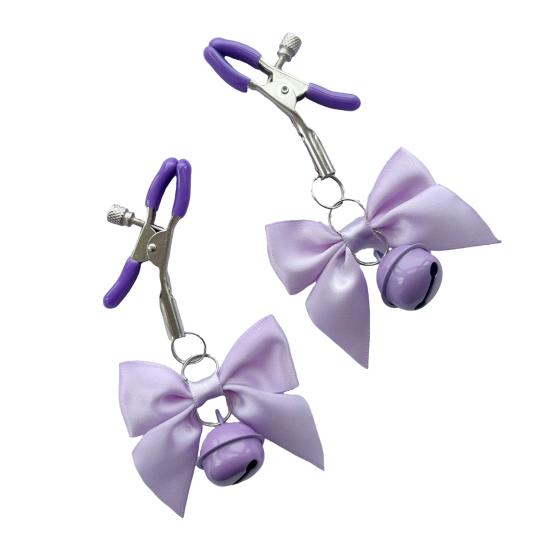 1 Pair Nipple Clamps Adjustable Non-Piercing Body Jewelry with Bowknot Bells Metal Decorative Clips for Adult Men Women Couples Bedtime Play
