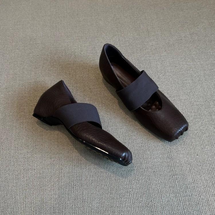 Sheepskin version~ Leather square head elastic band Mary Jane shoes women's 2025 new fashionable versatile shallow mouth flat-soled single shoes