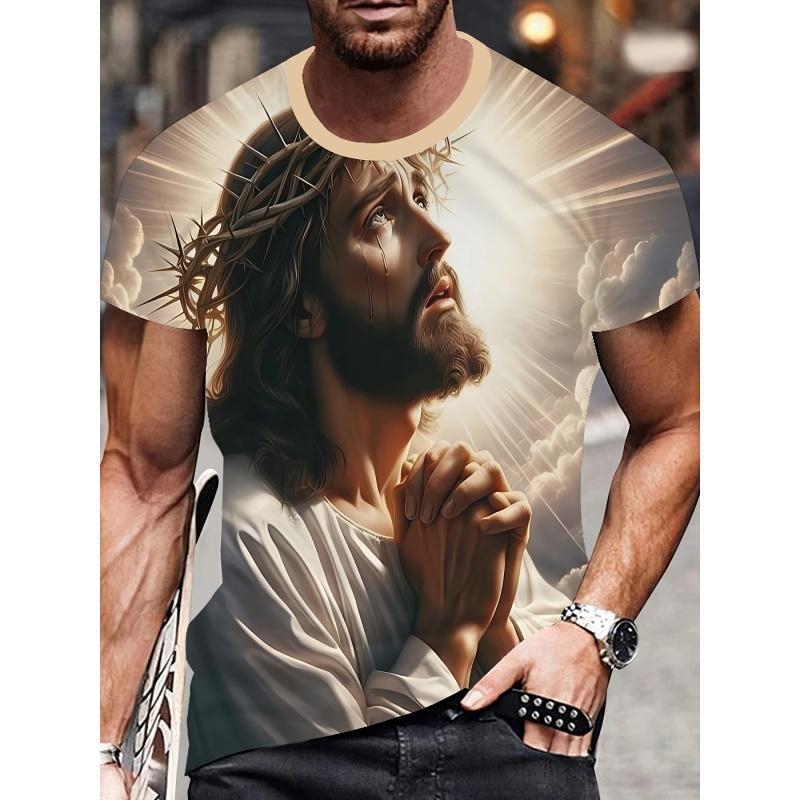 3D Printed Christ Jesus T Shirt For Men Virgin Mary Cross Graphic T-Shirts