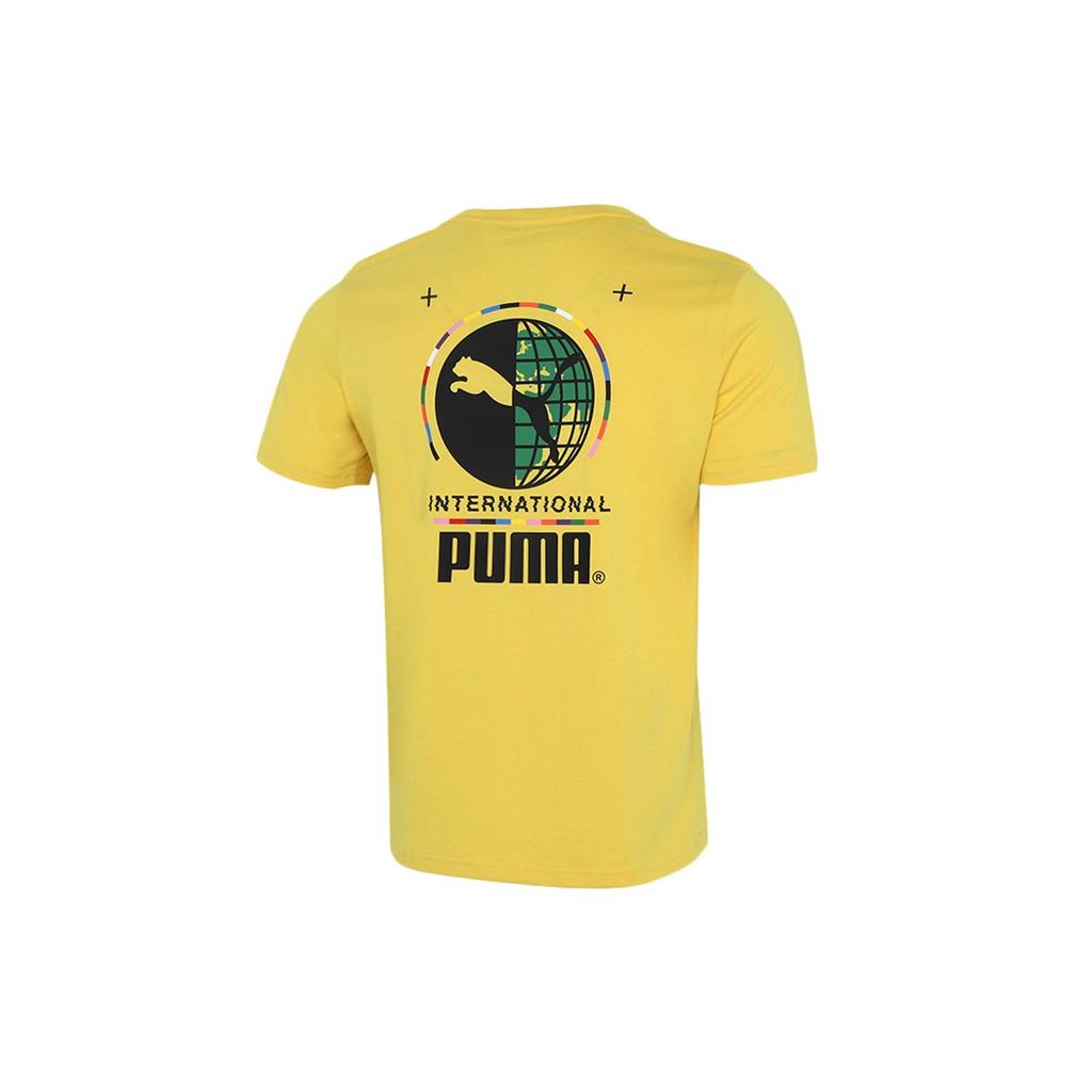 Puma Print Logo Round Neck Sports Tee Men Tops Yellow 531307-37