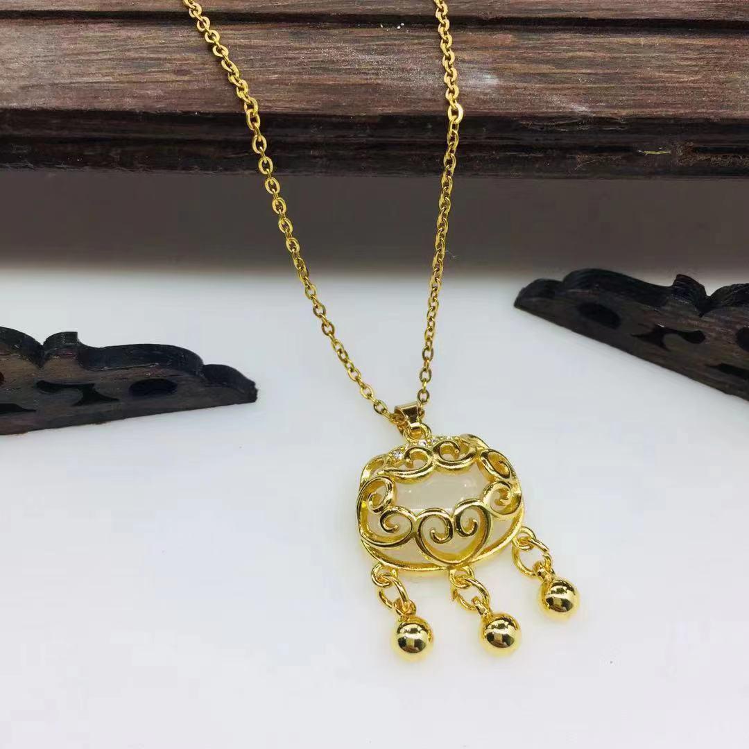 Xiangyun Ruyi Ping an Lock Necklace: Women s Titanium Steel Luxury with Agate Bell Pendant
