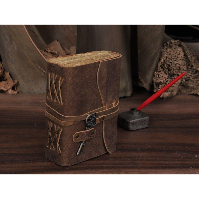 Deník Starožitný, ručně vyrobený, kožený vázaný žurnál s okrajem Papír 7, Hnědý kožený žurnál, Kožený diář - Zápisník