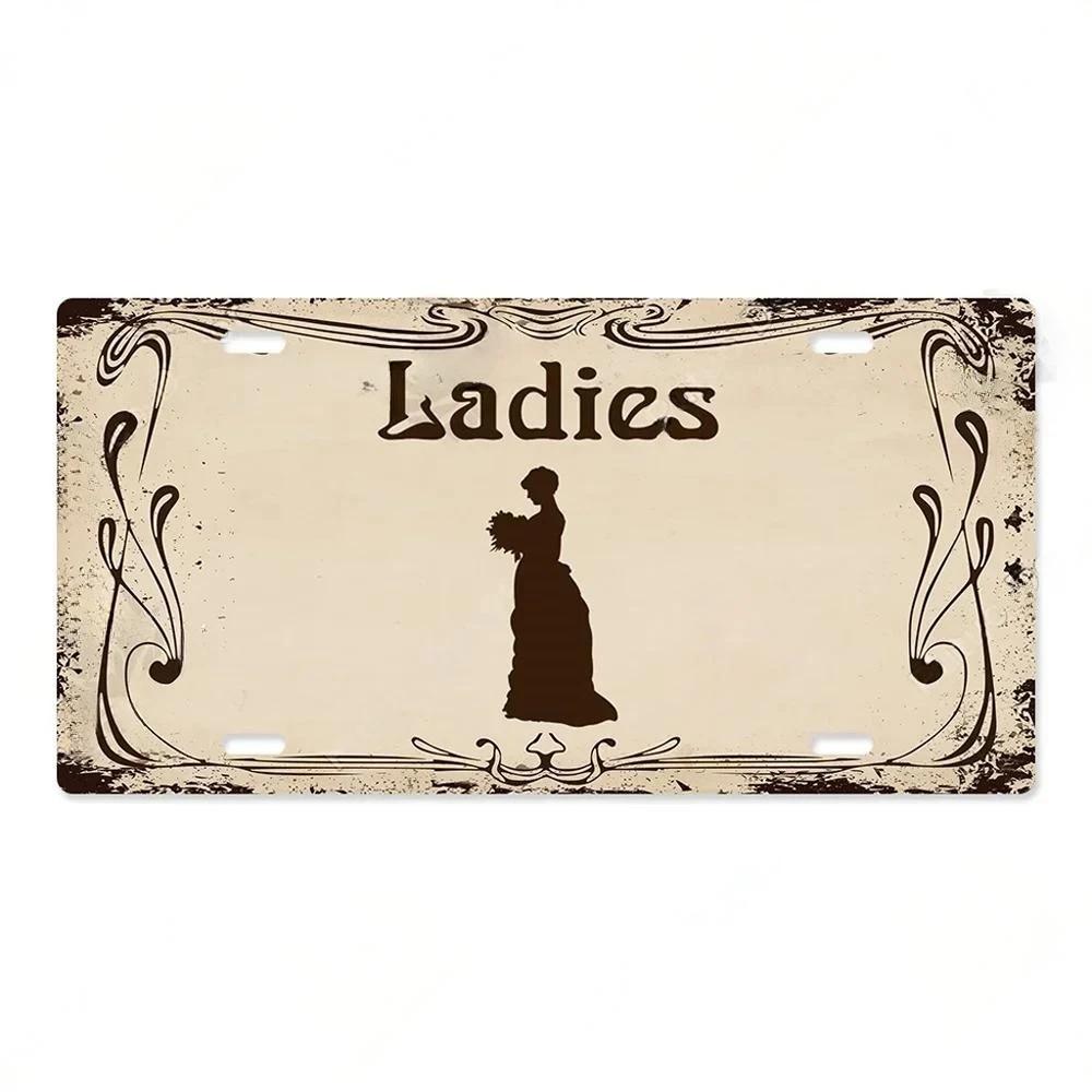 High Definition Metal Tin Sign Vintage Toilet Restroom License Plate Style Signs Set Retro Wall Art Decor for Home Bar Garage Ba