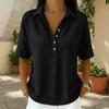 Women's Polo Neck Short Sleeve Waffle Knit Henley Shirt Casual Loose Button Down Blouse