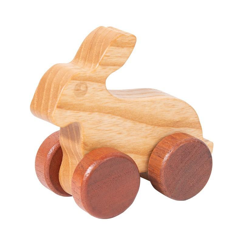 Baby appease cartoon animal car inertia pull back car simulation wooden car model sliding toy