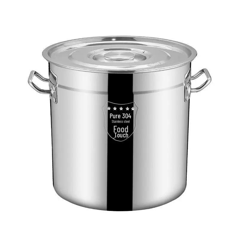 304 Stainless Steel Commercial Soup Pot with Lid - Large Multi-purpose Cookware for Soup, Braised Meat, Water Boiling, and Rice Cooking.
