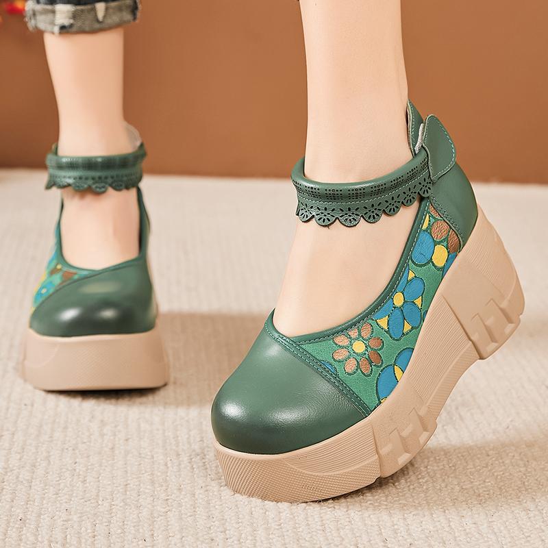 Fashion GKTINOO Retro Round Toe Thick Soled Shoes For Spring Summer 2025 New Genuine Leather Pumps Women's Flat Platform Shoes