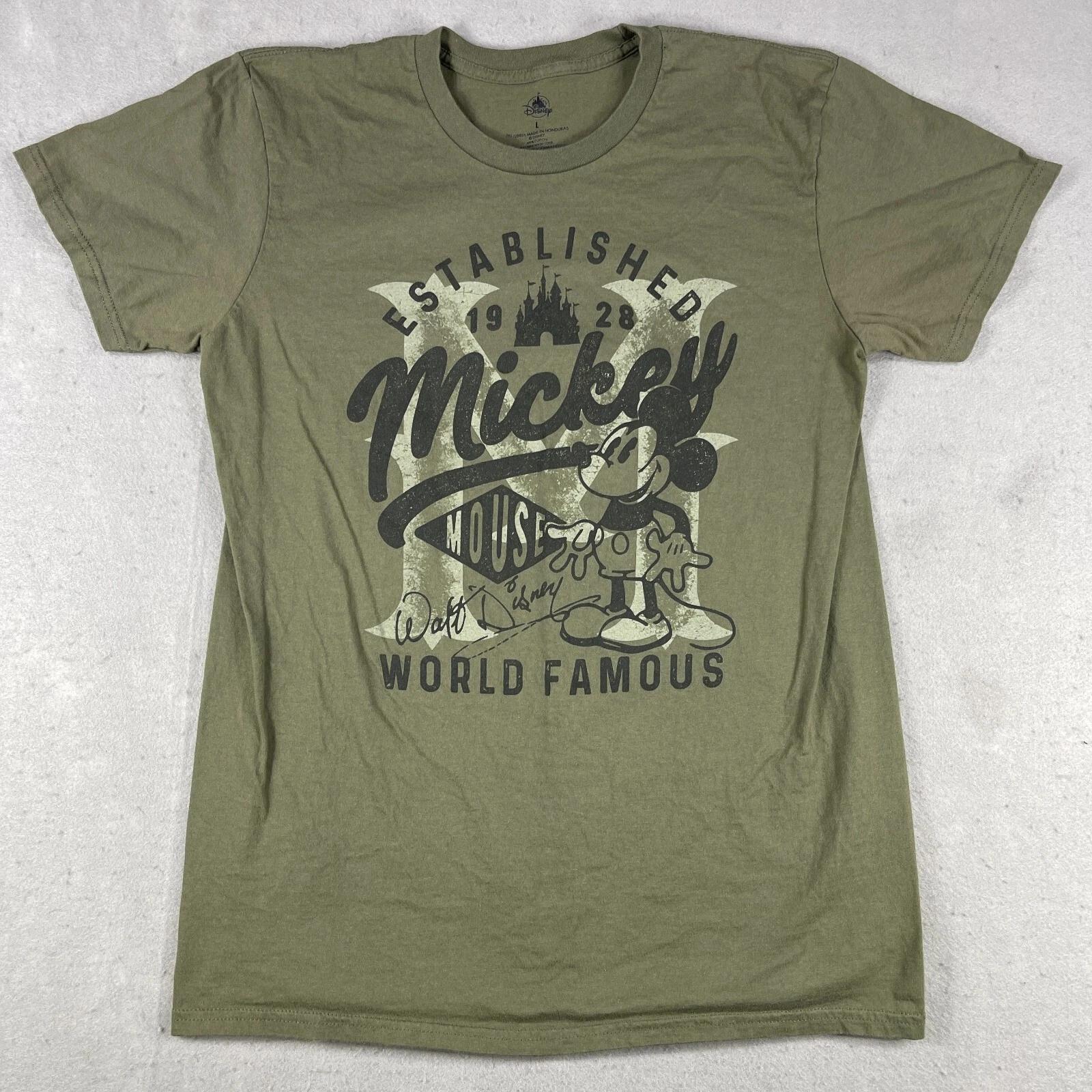 Disney Parks Mickey Mouse World Famous T-Shirt Men s Large Olive Green Cotton XL