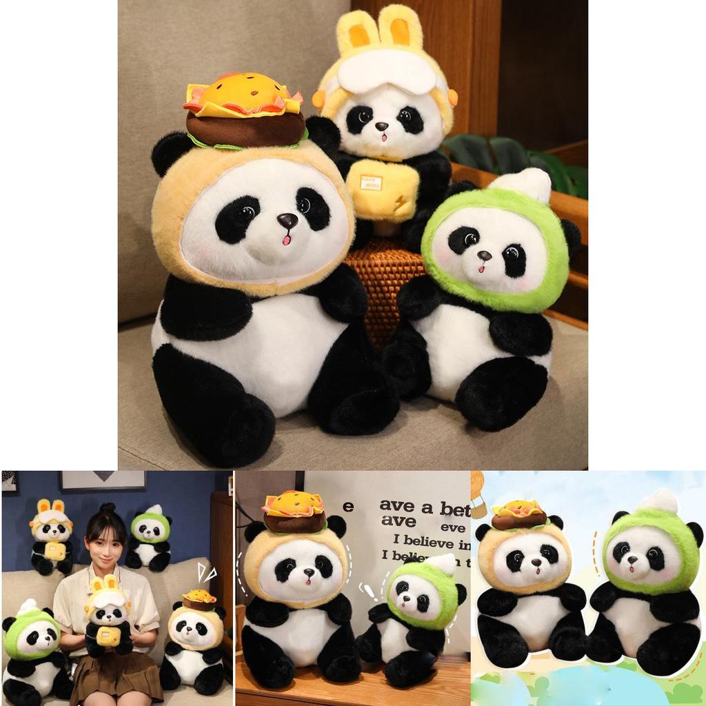 Adorable Panda Plush Toy With Ice Cream And Hamburger Delivery Outfit Perfect For Kids Birthday Gifts