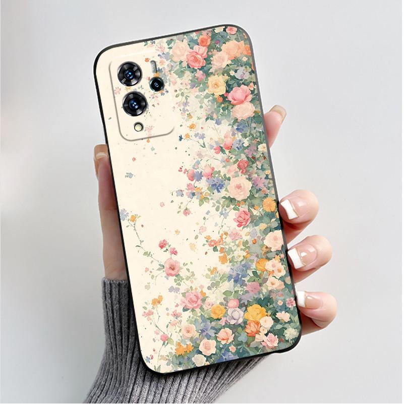 For ZTE V40 Pro 9046 Case Black Jelly Soft Silicone TPU Butterfly Flowers Pattern Phone Casing For ZTE Blade V40 Pro Back Cover
