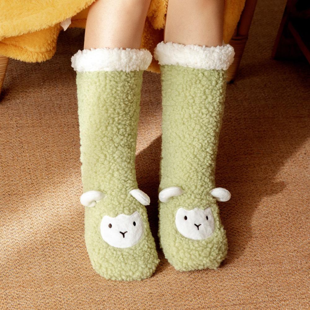 

Winter Cartoon Floor Socks Warm Cotton Socks Cute Sock Slippers Women зелений
