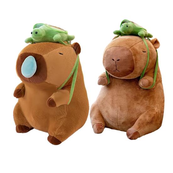 Capybara Plush Doll Soft Stuffed Animal Pillow Comfortable Hugging Toy with Cute Turtle Accessory Cozy Cushion Gift for Kids Adults
