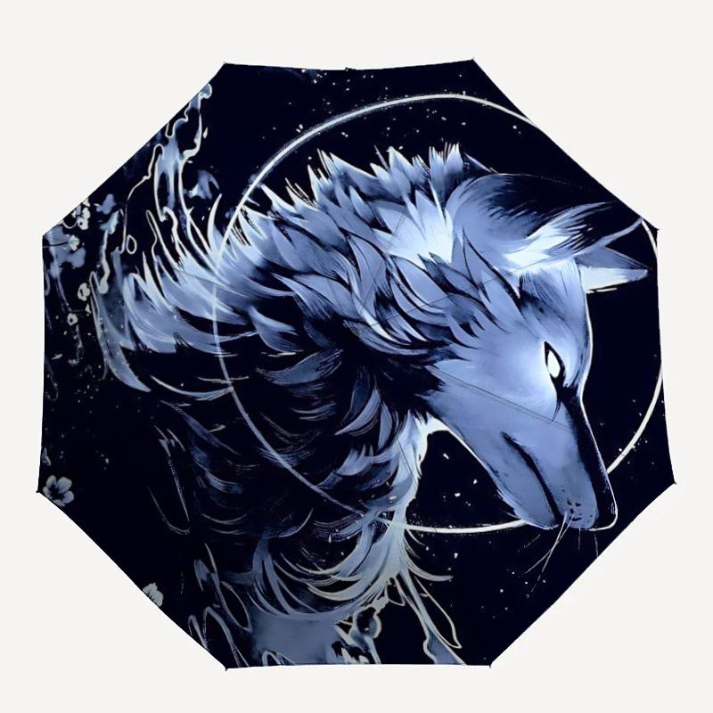 

1pc Wolf Moon Automatic Open/Close Umbrella with One-Touch Button, Compact Folding Canopy, Sturdy 8-Rib Windproof Design S27