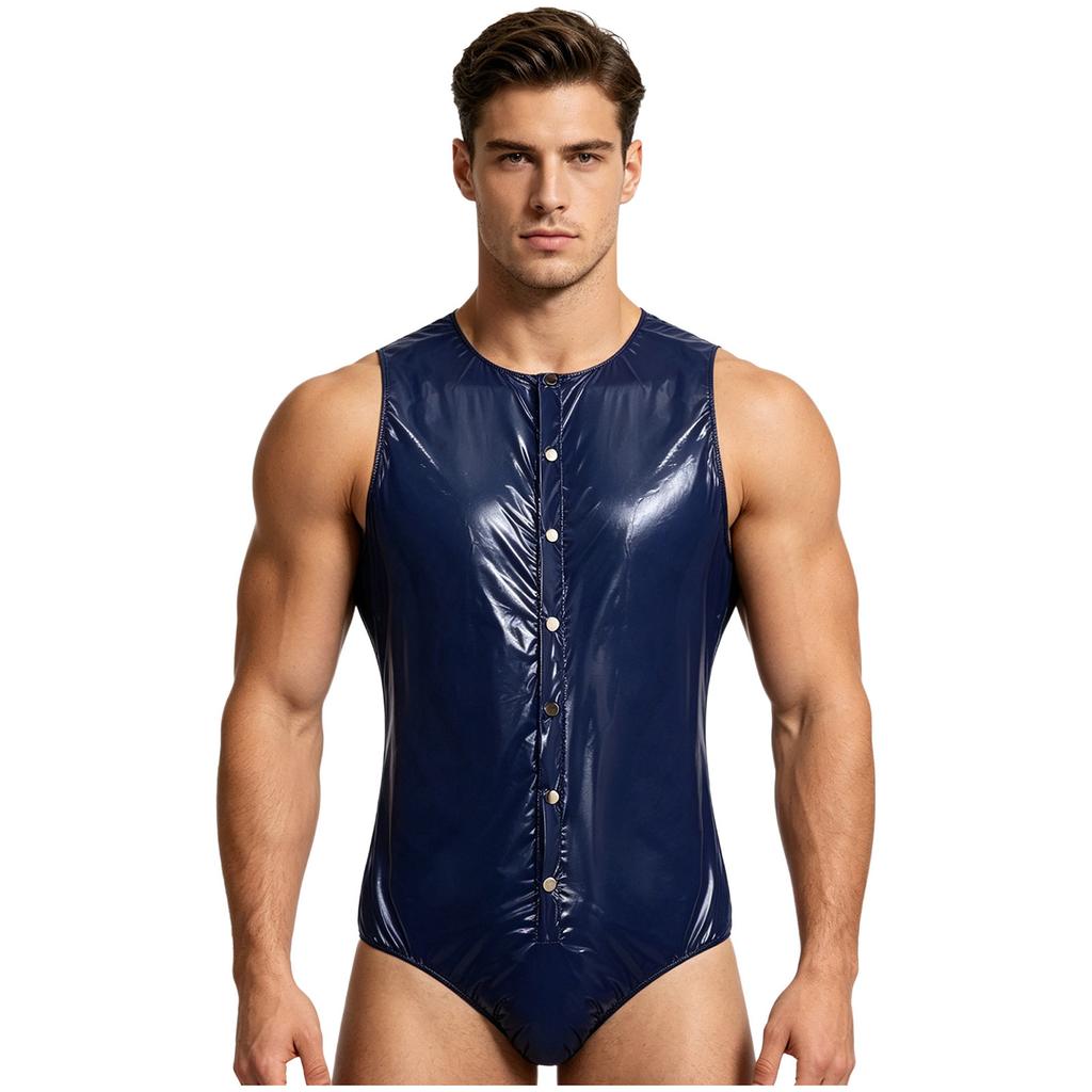 S-3XL Men Waterproof Adaptive Swim Bodysuit Sleeveless One Piece Front Button Side Zippers Leotard Easy Wear Leakproof Bathing Suit
