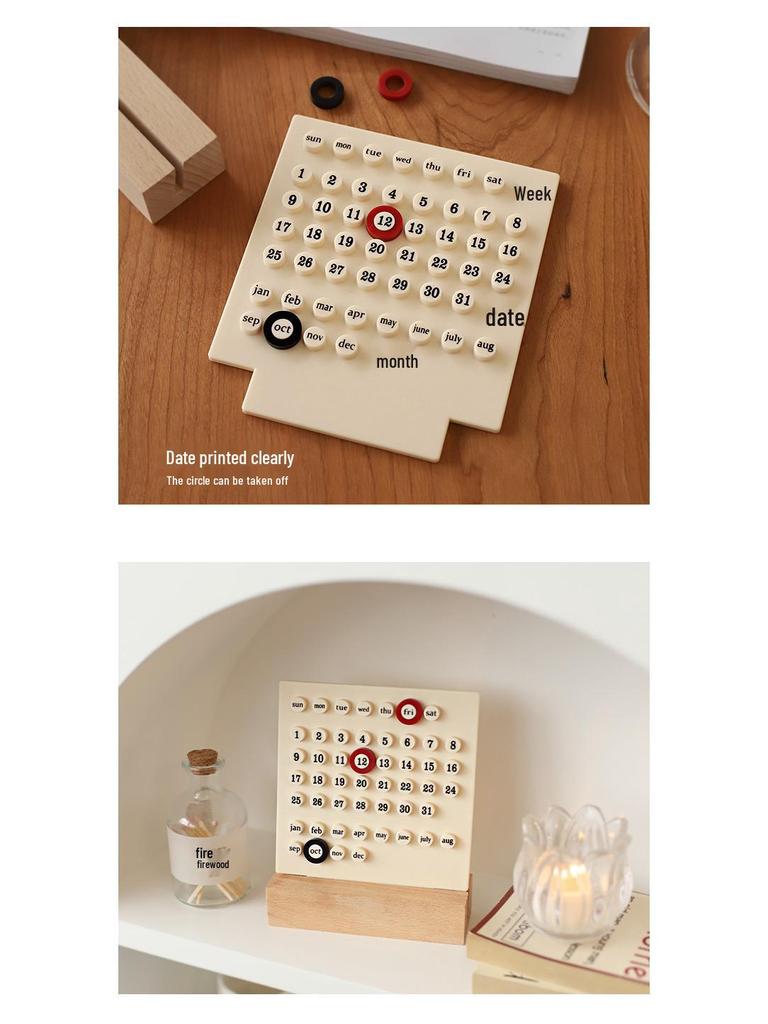 2025 Ins Circle Cream Ring Toss Perpetual Wooden Desk Calendar