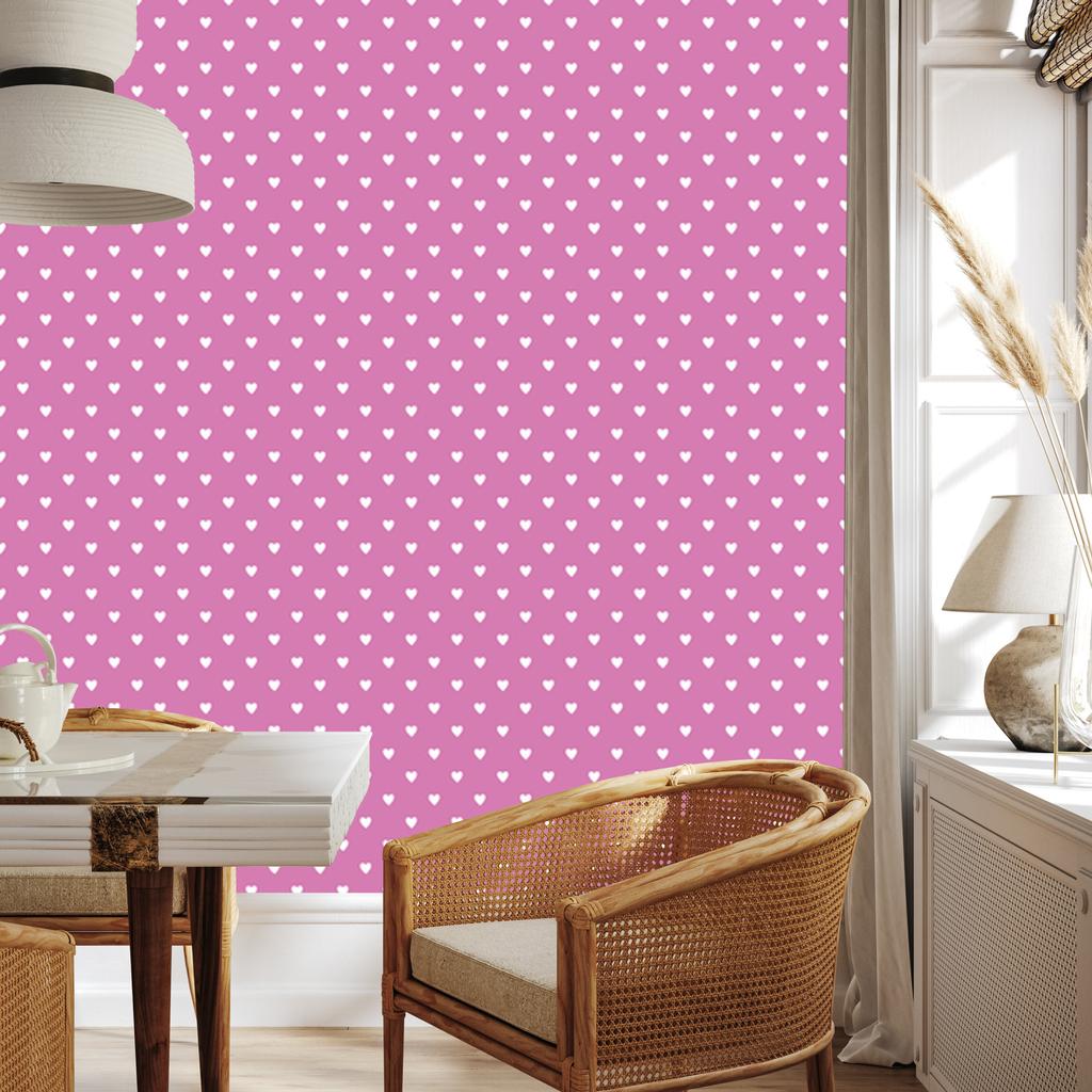 Heart Wallpaper Purple, Powder Pink and White 50x1000