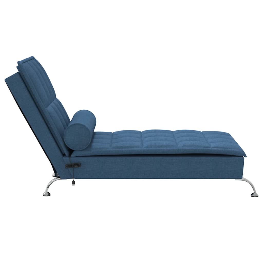 Massage Chaise Longue with Neck Roll Blue Fabric