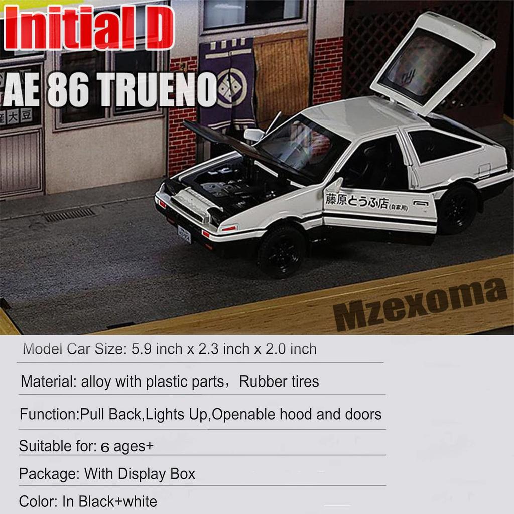 Mzexoma Initial D Toyota Trueno AE86 Alloy Diecast Car Model Sports Car Toy for Kids and Adults, Pull-Back Toy Car (Black Type A)