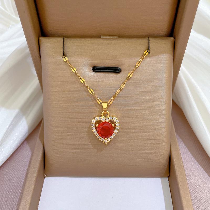 Titanium Steel Luxury Diamond Gold Micro-Inlaid Necklace for Women - Trendy Clavicle Chain