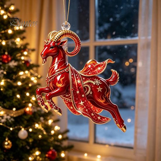 Durable Acrylic Hanging Decorations Galloping Goat Ornament, 2D Flat Pendant, New Year Christmas Gift for Friends Decoration Tree, Mantel, Festive