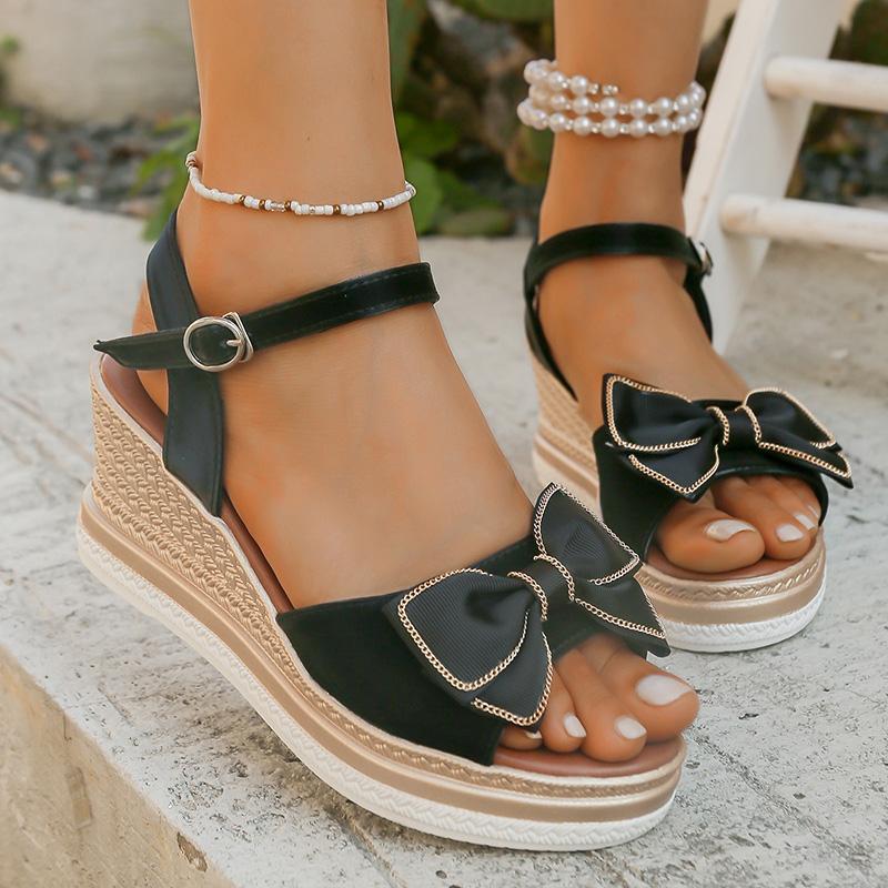 Fashion Bowknot Chunky Platform Sandals Woman Ankle Buckle Strap Wedge Heel Sandals for Women Summer 2025 Thick Sole Beach Shoes