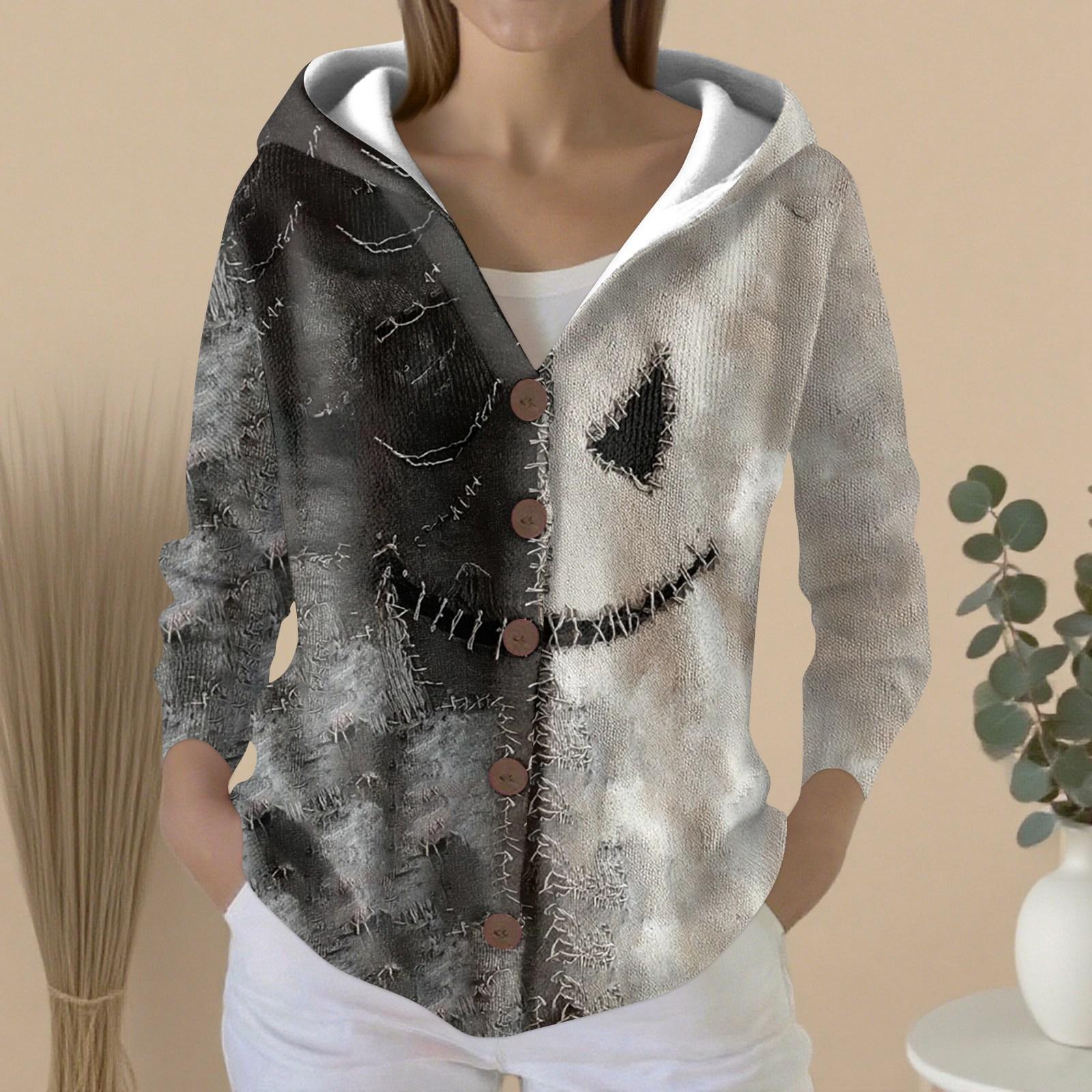 

Женский модный повседневный свитер на пуговицах с принтом, кардиган, куртка с капюшоном L