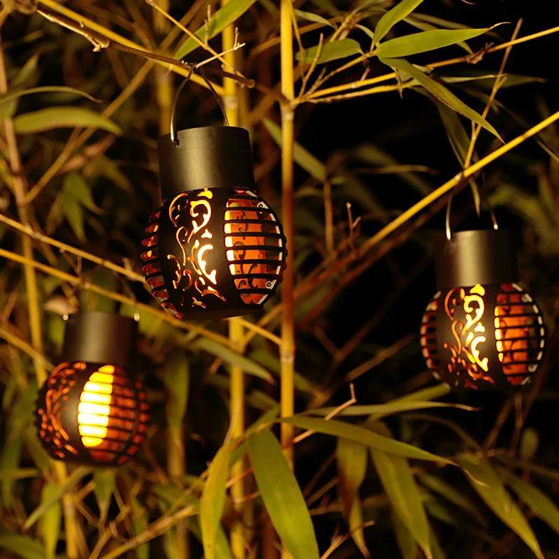 Solar Flame Light Garden Lights Outdoor Waterproof Solar Hanging Lantern Hollow Flickering Flame Lawn Lamp for Garden Patio
