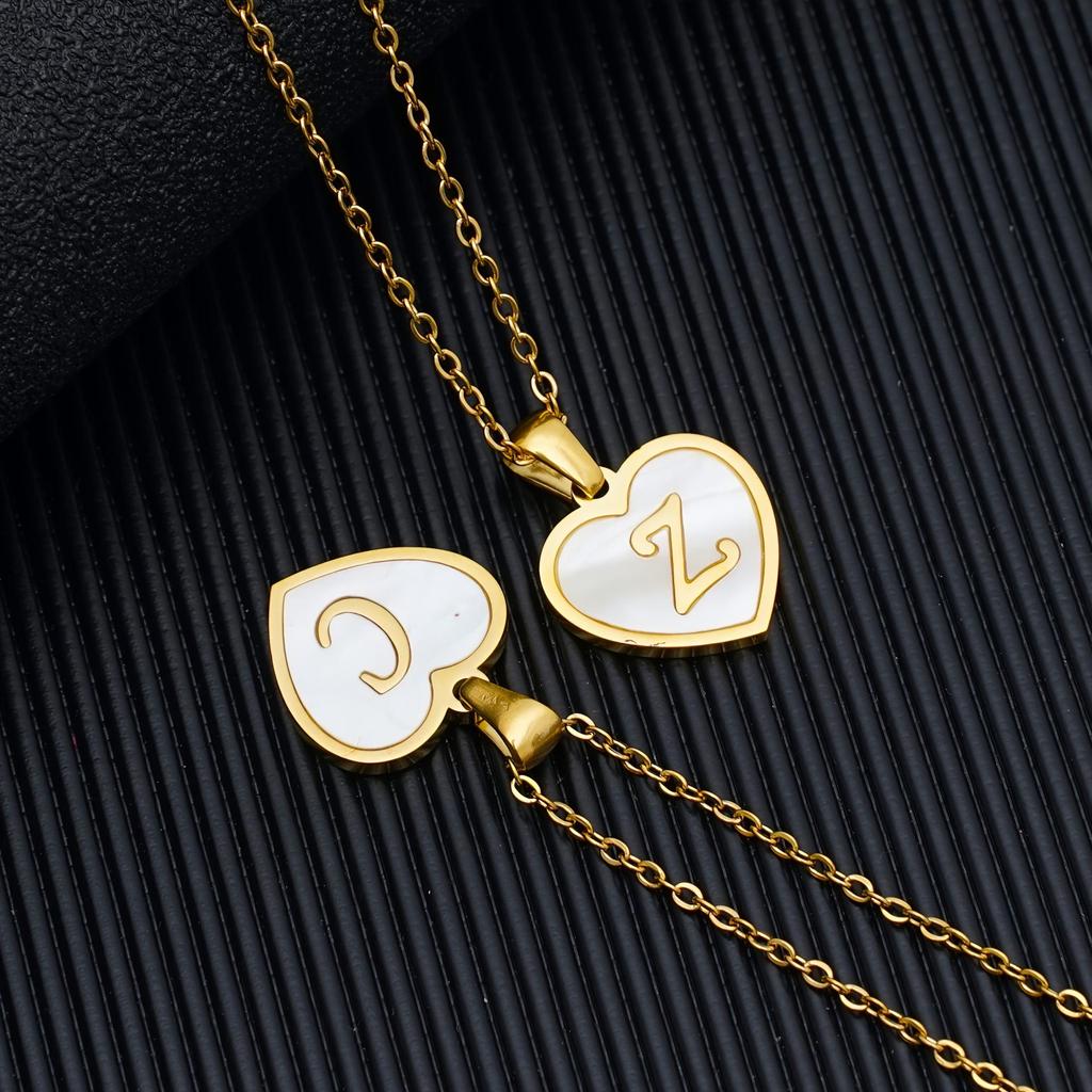 Gold Shell Pendant Necklace with English Alphabet - European & American Trend In Titanium Steel Chain