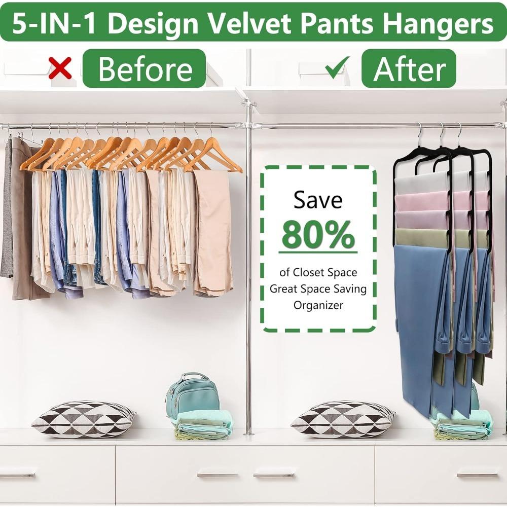 Closet Organizers and Storage,5 Pack Organization and Storage Pants-Hangers-Space-Saving,Velvet Hanger for Dorm Room for College Students