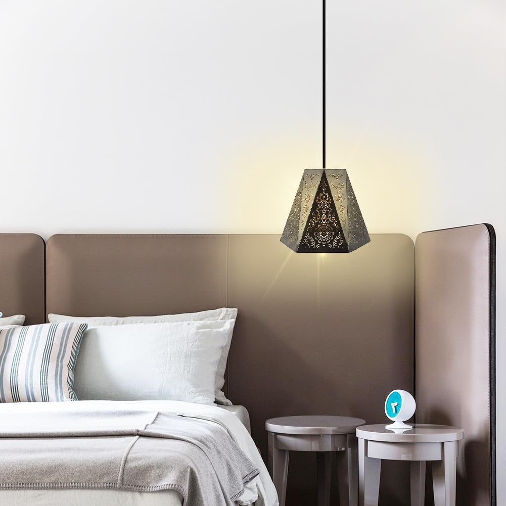 Joyzan Metal Lamp Shades, E27 E26 Drum Lampshades for Table Floor Light Barrel Cover Trees Pattern Etching Process Antique Small Replacement Vintage