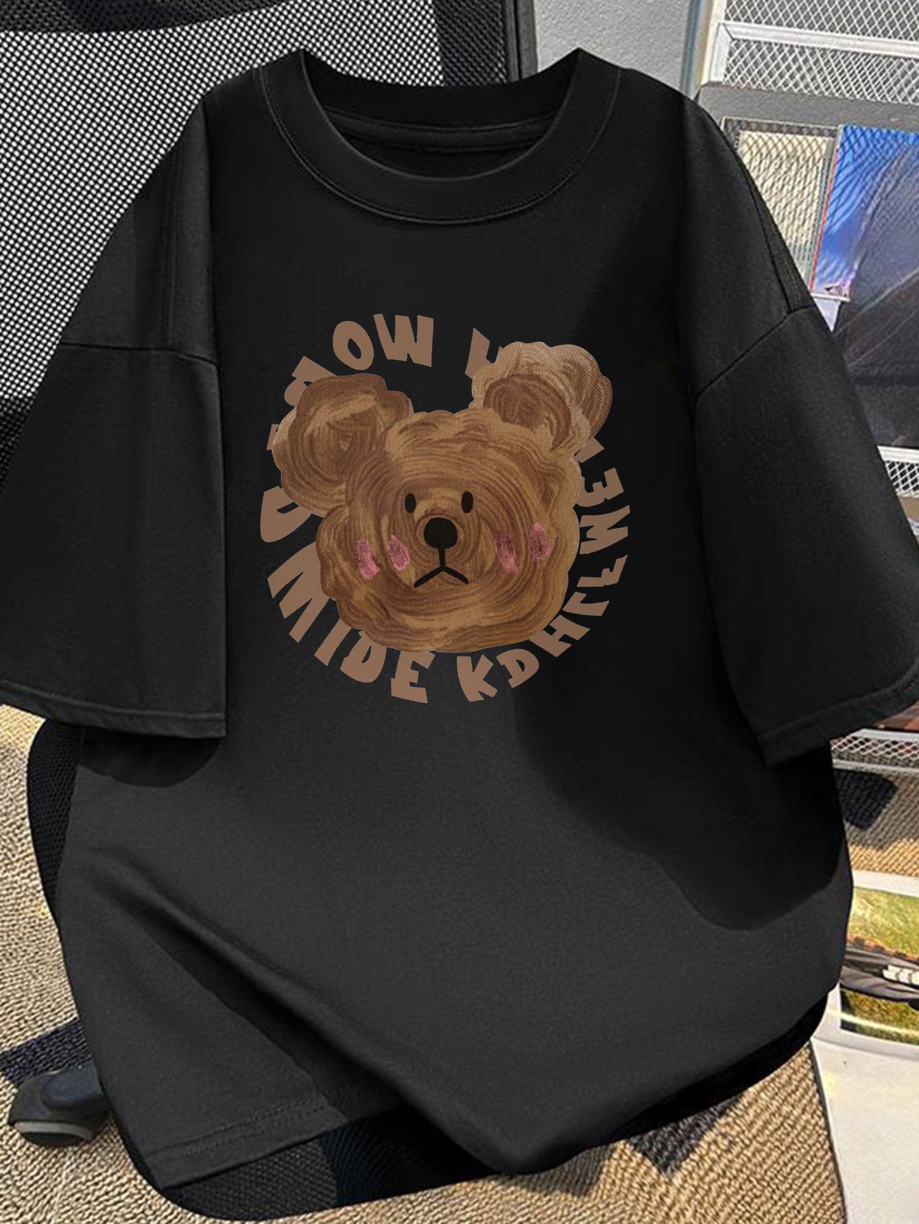 Bear Head Funny Graphic Print Men TShirt Cotton Oneck shortsleeved Tee Casual Unisex Tshirts Oversized streetwear TShirt Tops M