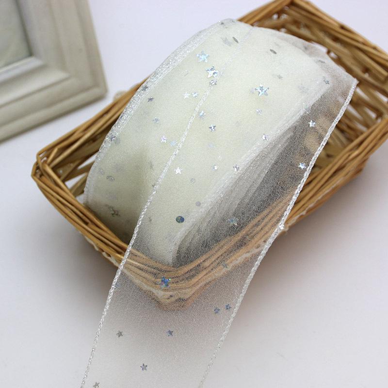 (5 Yards/roll) Stars Silk Organza Ribbon Bow Material for Hair Print Flower Decoration Lace Ribbons