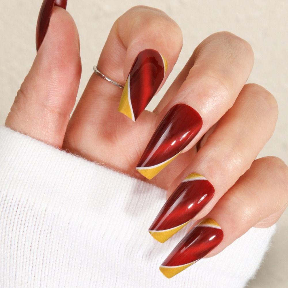 

24pcs DIY Nail Tips Full Cover Matte Milk Cat s Eye Long French Ballerina Fake Nails