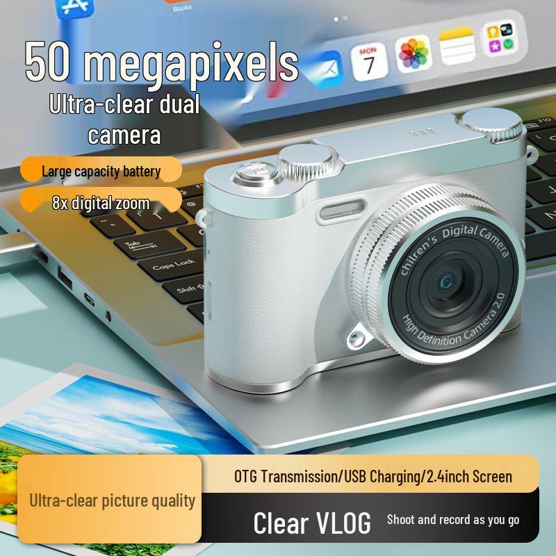 Retro CCD Dual Camera with 8x Optical Zoom - Compact Travel Pocket Digital Camera for Students