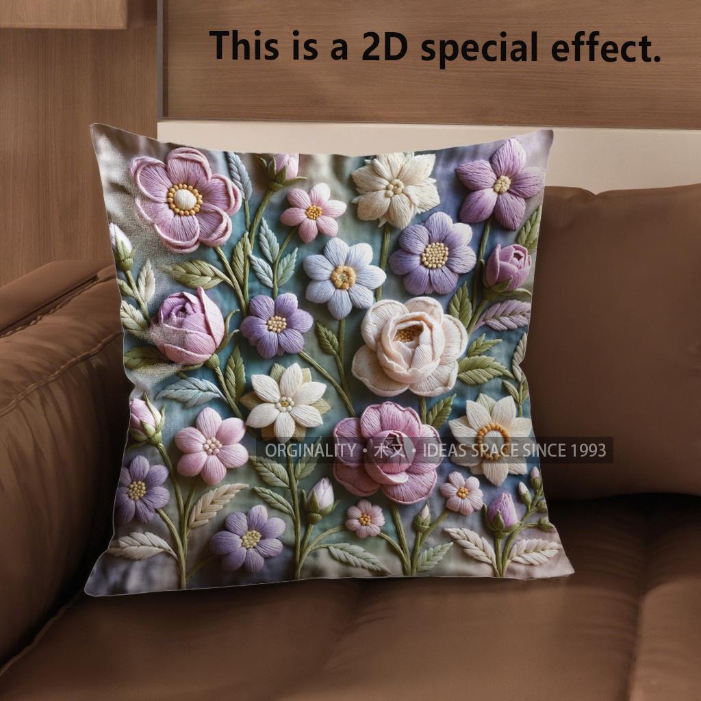 

2D Vintage Embroidered Floral Throw Pillow Covers Pattern Cushion Cover Suitable For Sofa Bedroom Car Pillow Cover 40x40cm