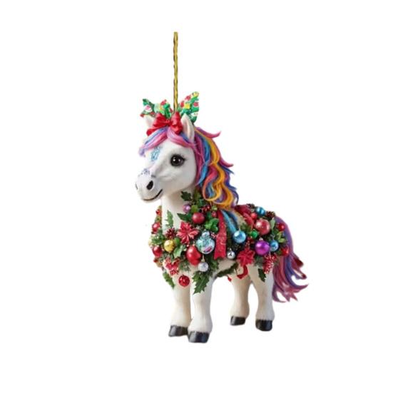 Christmas Pony Ornament 2D Acrylic Hanging Decor for Car And Tree Cute Horse Design Holiday Gift for Kids