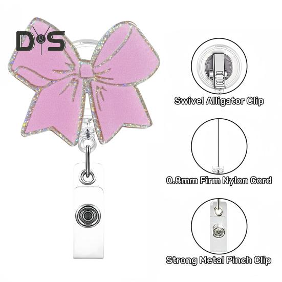 Bow Badge Reel for ID Card Badge 360 Degree Rotation Clip Sparkling Non-Slip Retractable Badge Holder Clip for Doctor Nurse Medical Staff Office