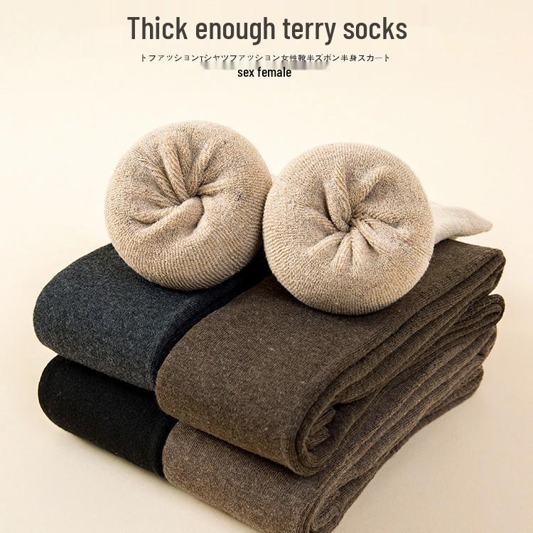 Women's Black Fleece-Lined Over-the-Knee Socks with Knee Pads - Thick, Slimming, and Warm for Autumn and Winter