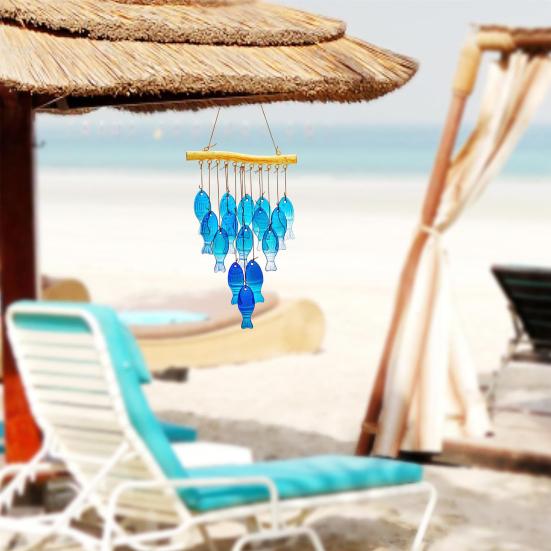 Blauer Glasfisch Windspiel Handgefertigt Nautisches Fisch-Thema Sonnensammler Innen Außen Garten Hof Terrasse Hängende Windglocke Dekoration