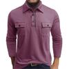Men's Cotton Solid Color Shirt - Long-Sleeve, Spread Collar, Pocket - Outdoor Casual  Top