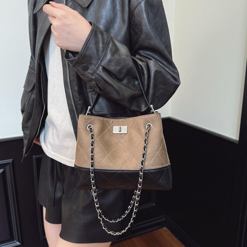 Retro Contrasting Color Large-capacity Commuter Tote Bag New Versatile Diamond Underarm Chain Bag