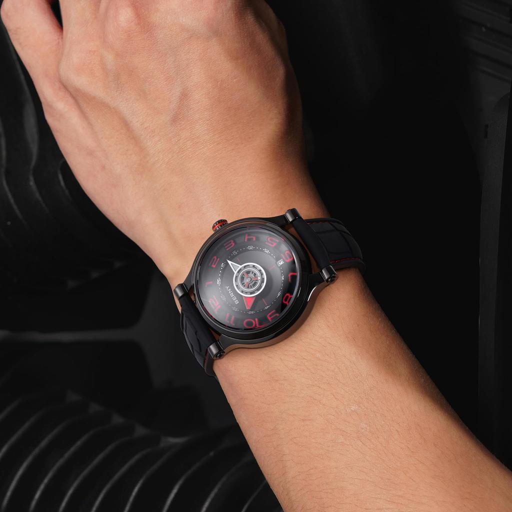 Zegarek Męski BERNY Zegarek Mechaniczny Automatyczny i Ręcznie Nakręcany Mechanizm Miyota 8215 Wielofunkcyjny Kalendarz Wodoodporny