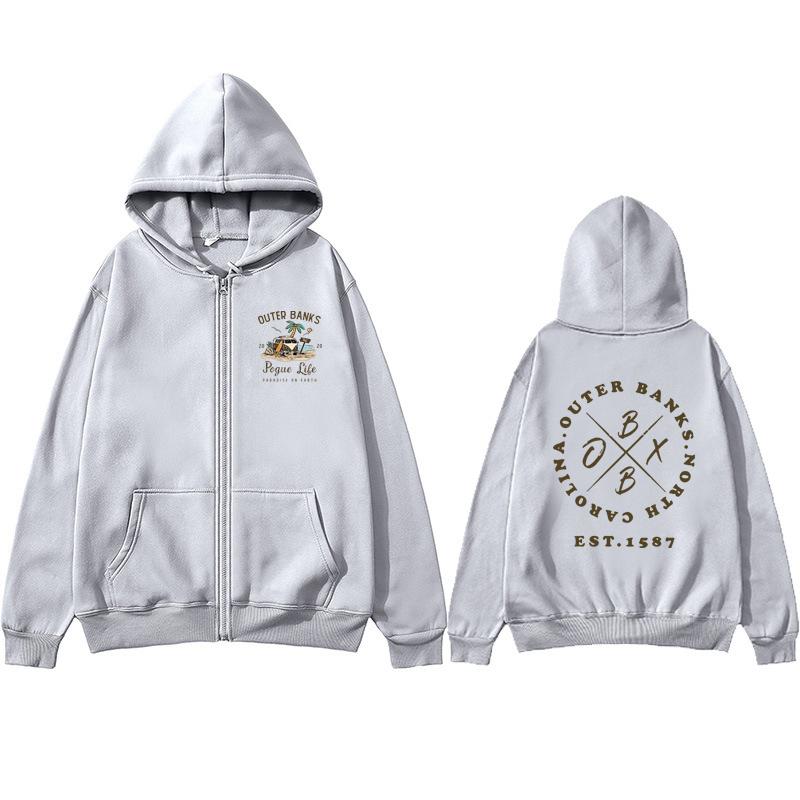 Amerikanische TV-Serie Outer Banks Print Herbst Damen Reißverschluss Hoodie Lässiger Übergroßer Pullover Beliebtes Sweatshirt Unisex Kleidung
