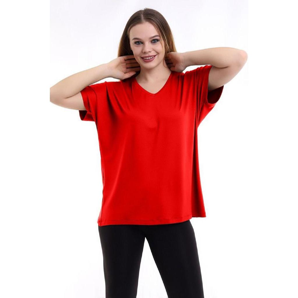 Damen Schwarzes Übergröße Basic T-Shirt mit V-Ausschnitt