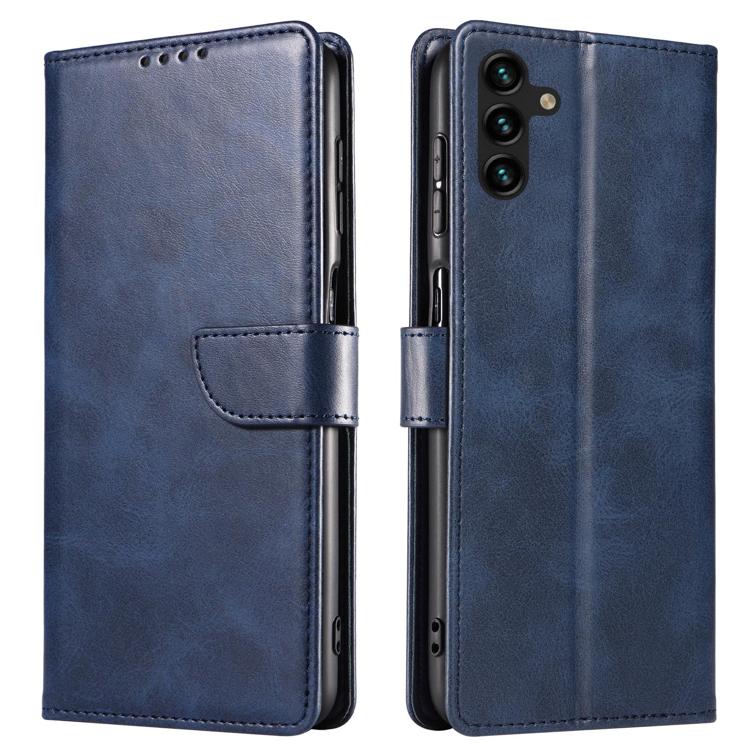 

For Samsung Galaxy A34 5G Leather Phone Cover Square Magnetic Clasp Case with Stand Wallet Blue
